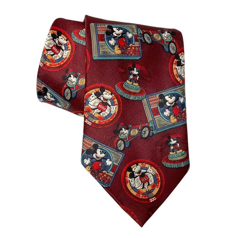 Vintage Mickey Unlimited Men's Necktie Mickey Mouse Car Telephone Made In Korea